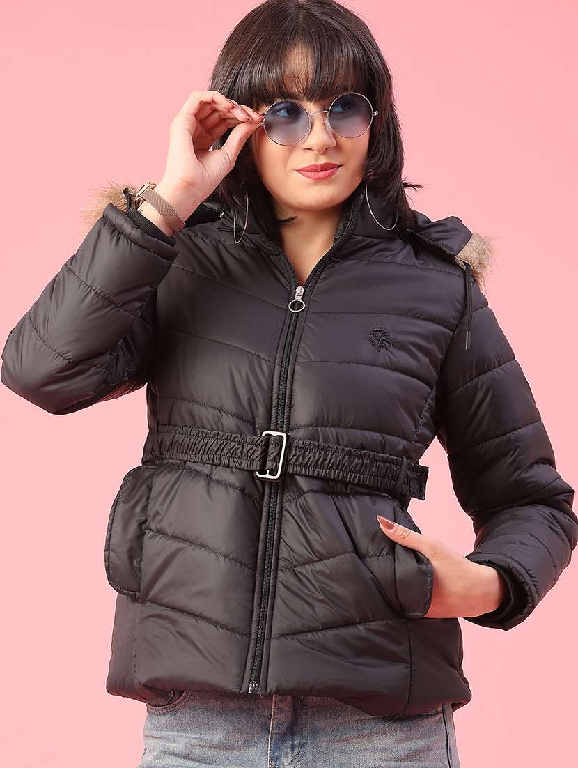women solid long sleeve puffer jacket