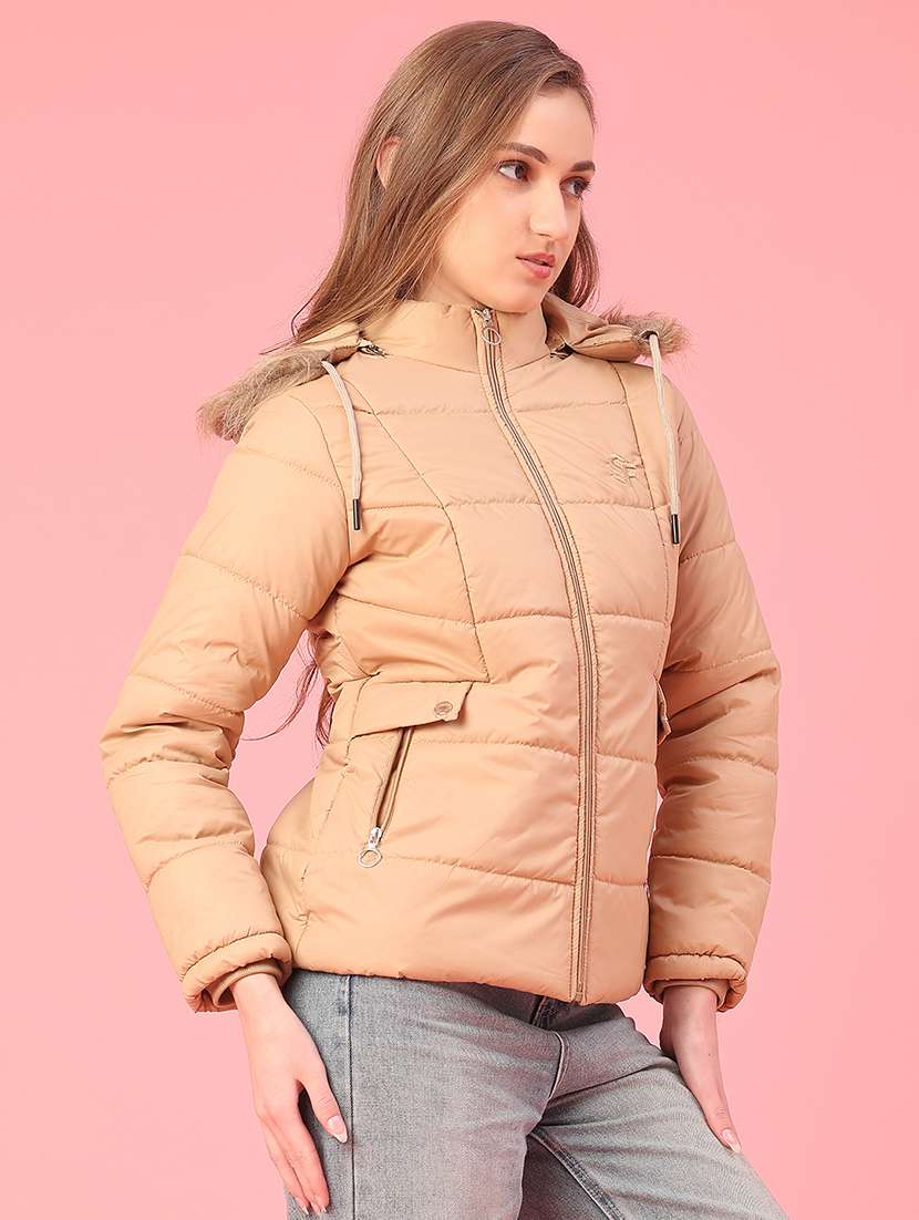 women solid long sleeve hooded puffer jacket - 22182932 -  Standard Image - 2