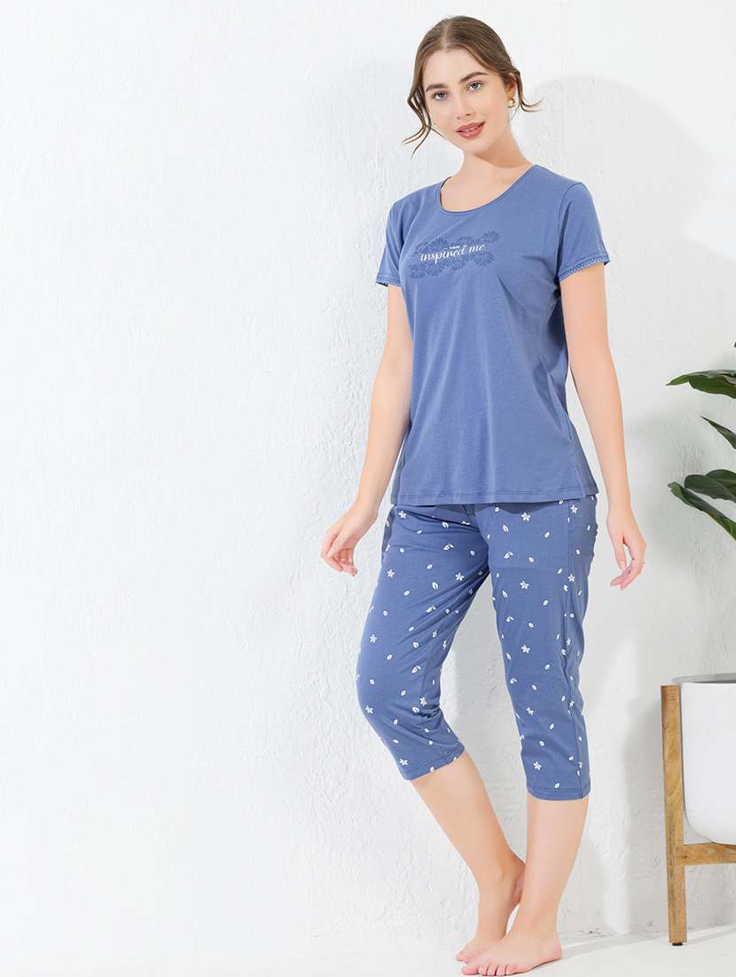 women printed nightwear capri set - 22183075 -  Standard Image - 2