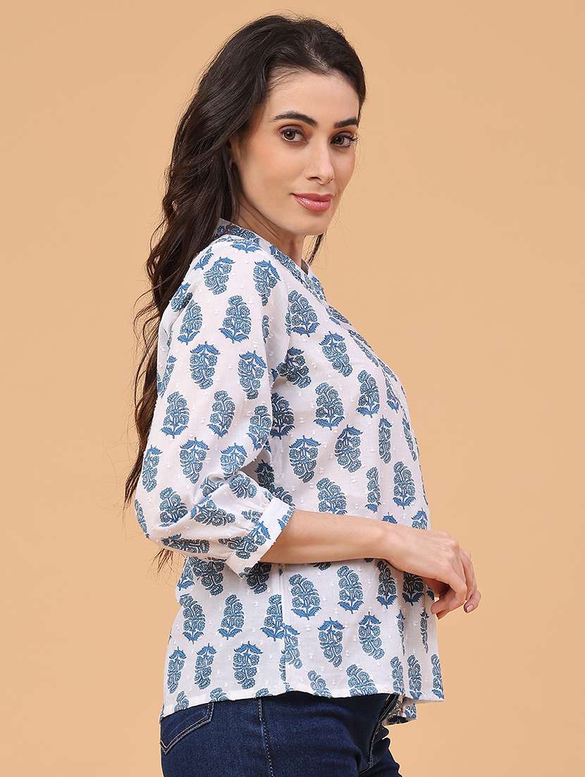 women printed three quarter sleeve ethnic top - 22183155 -  Standard Image - 2