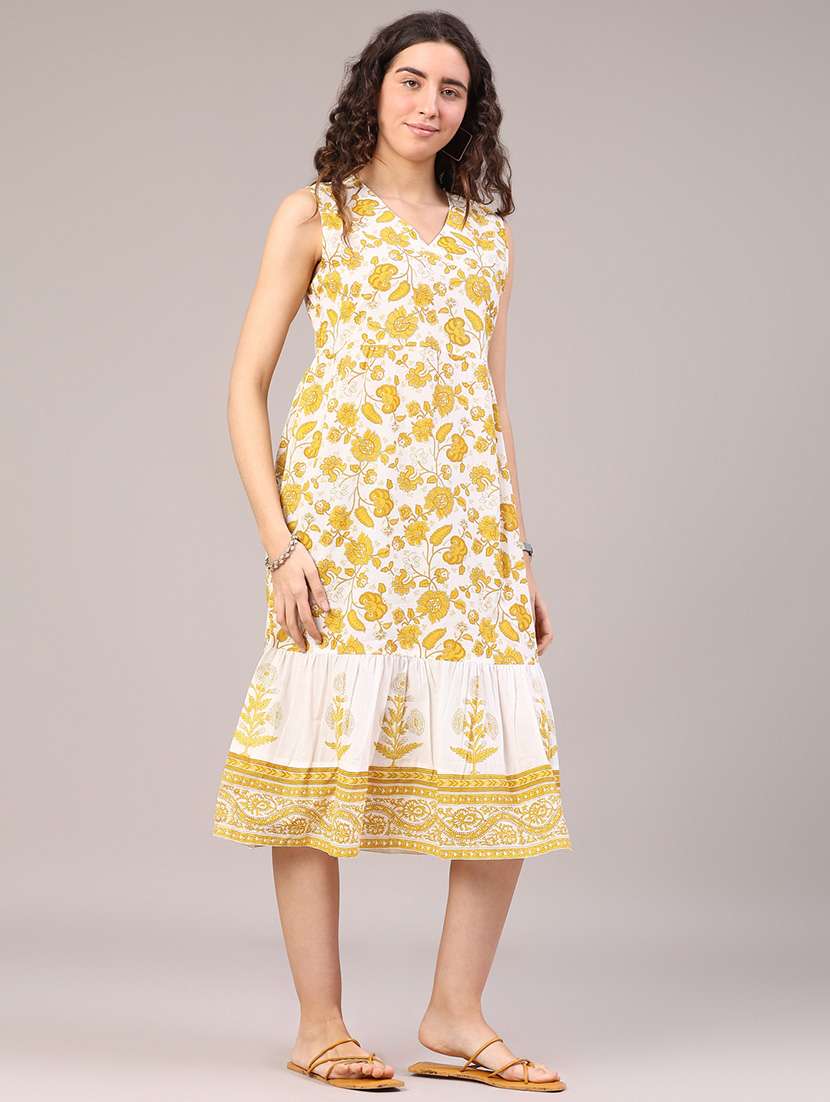 women floral sleeveless tiered ethnic dress - 22183240 -  Standard Image - 2