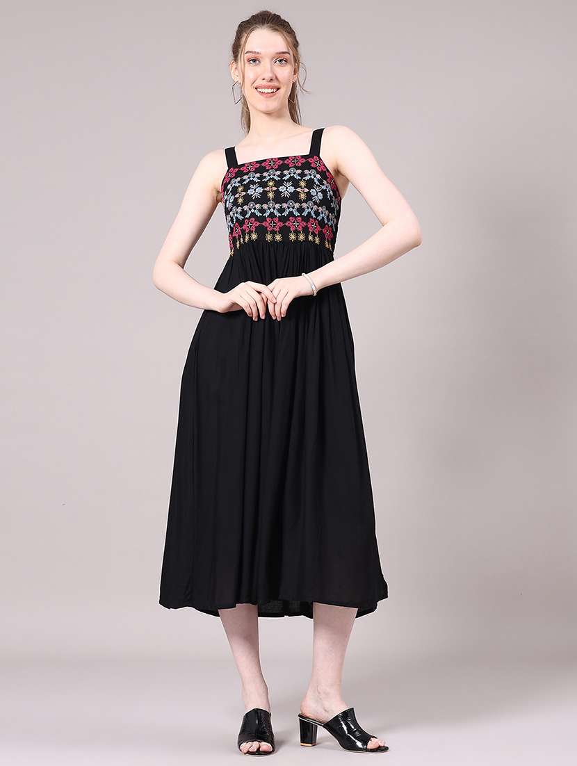 women black rayon tiered dress dress - 22183241 -  Standard Image - 2