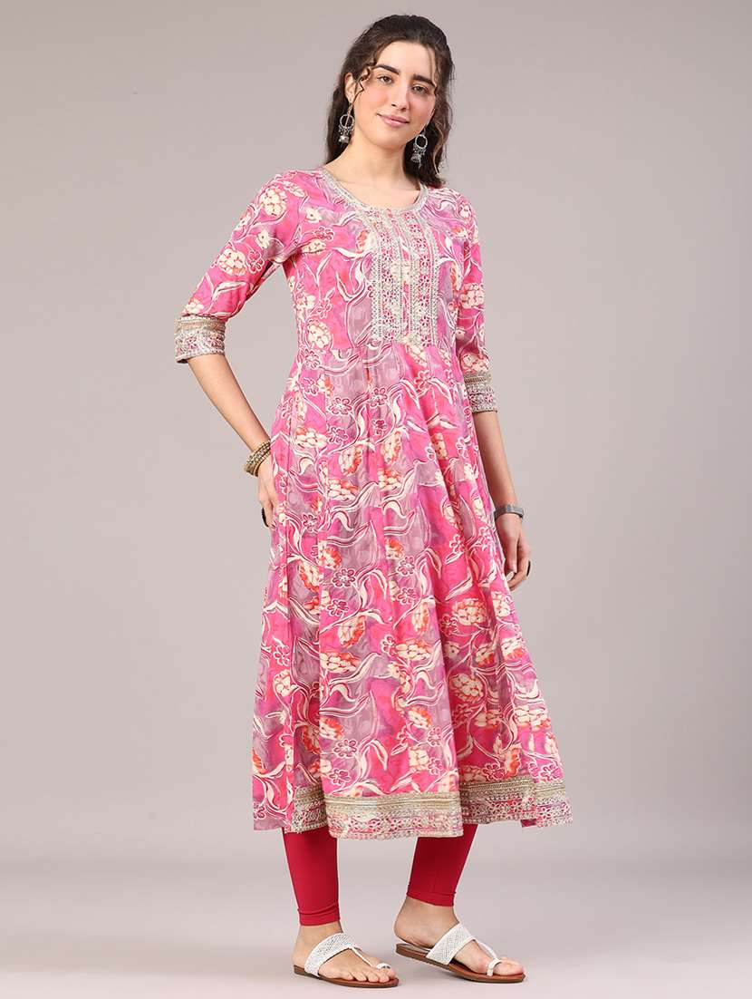 pink rayon flared kurti - 22183277 -  Standard Image - 2