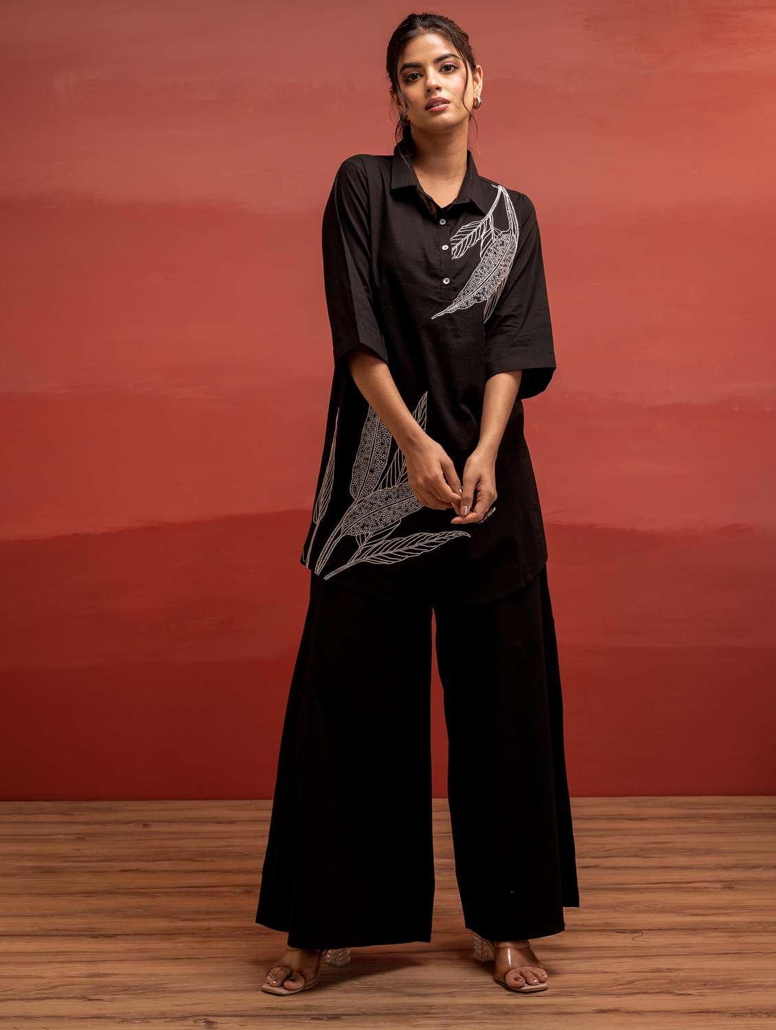 women solid with work three quarter sleeve relaxed fit ethnic co-ord set - 22183383 -  Standard Image - 2