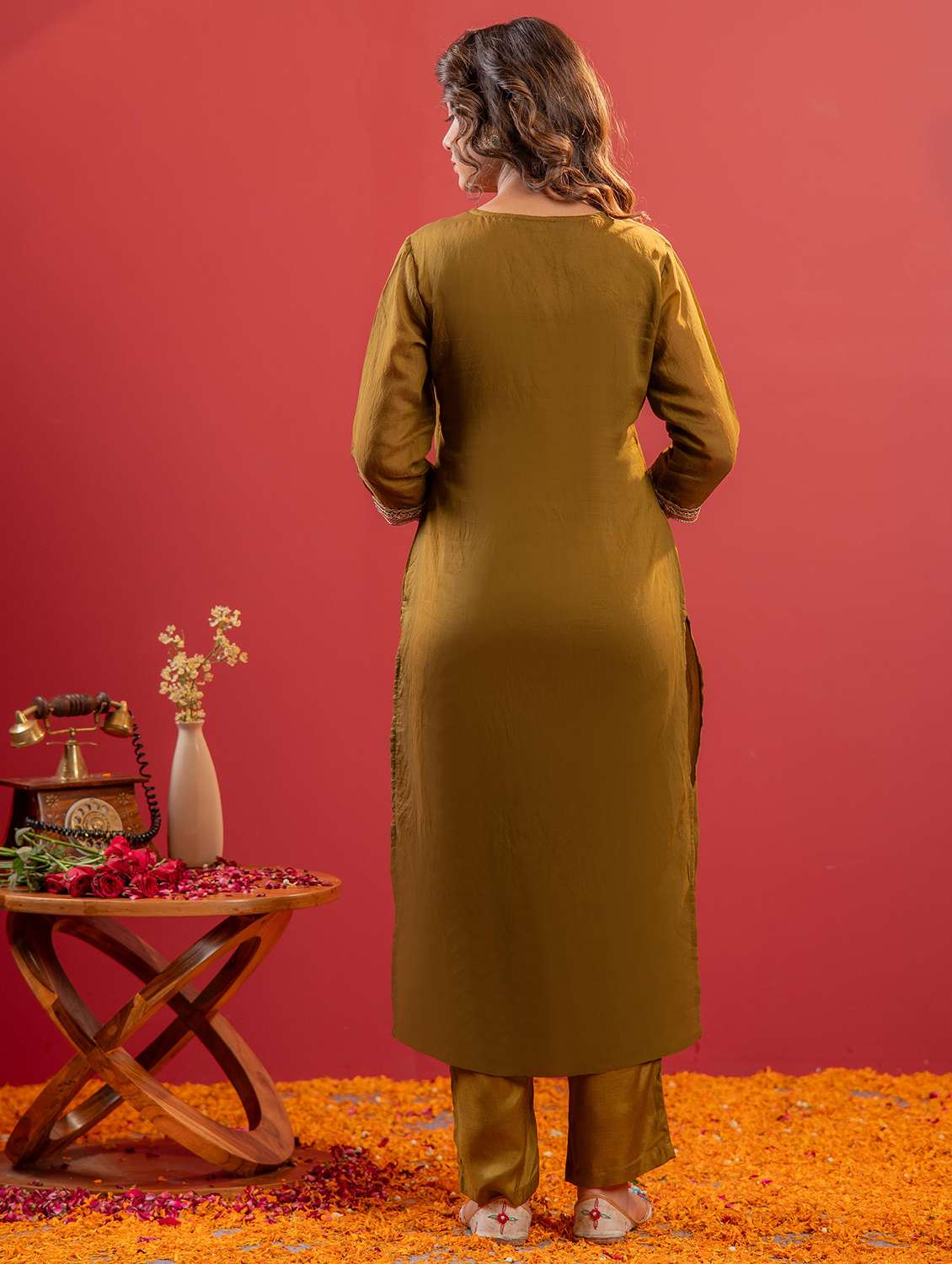 women solid with work three quarter sleeve kurta pant with dupatta set - 22183399 -  Standard Image - 2