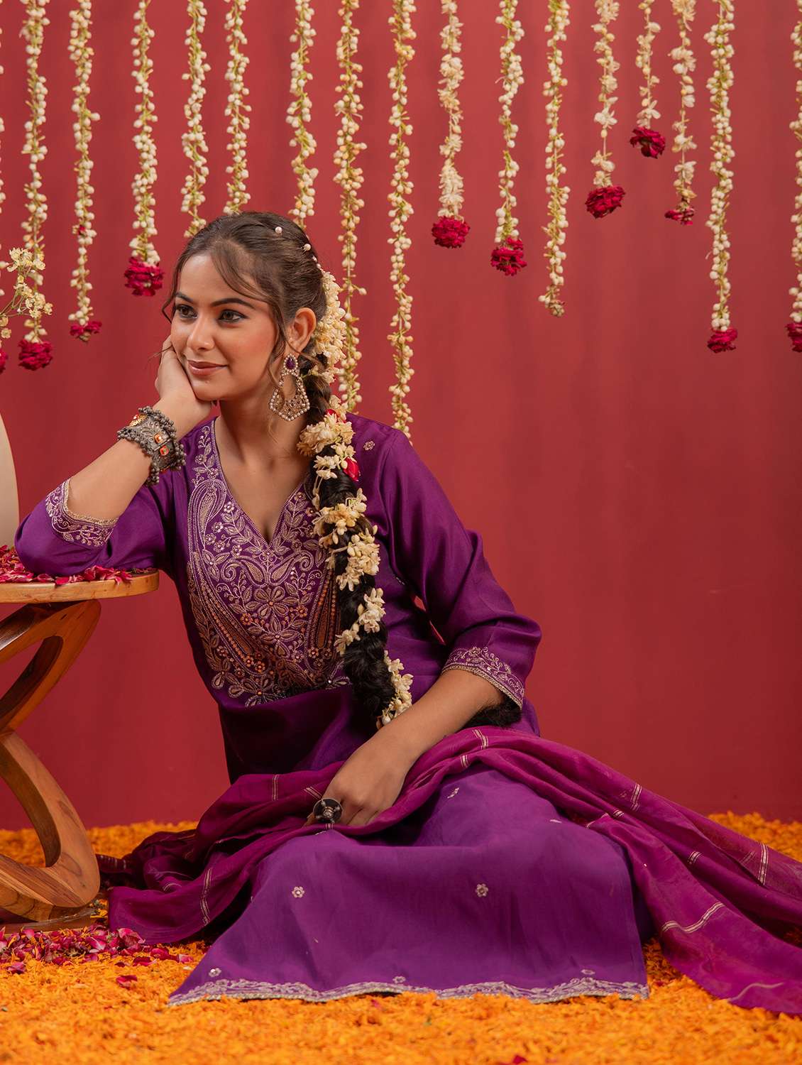 women solid with work three quarter sleeve kurta pant with dupatta set - 22183401 -  Standard Image - 2