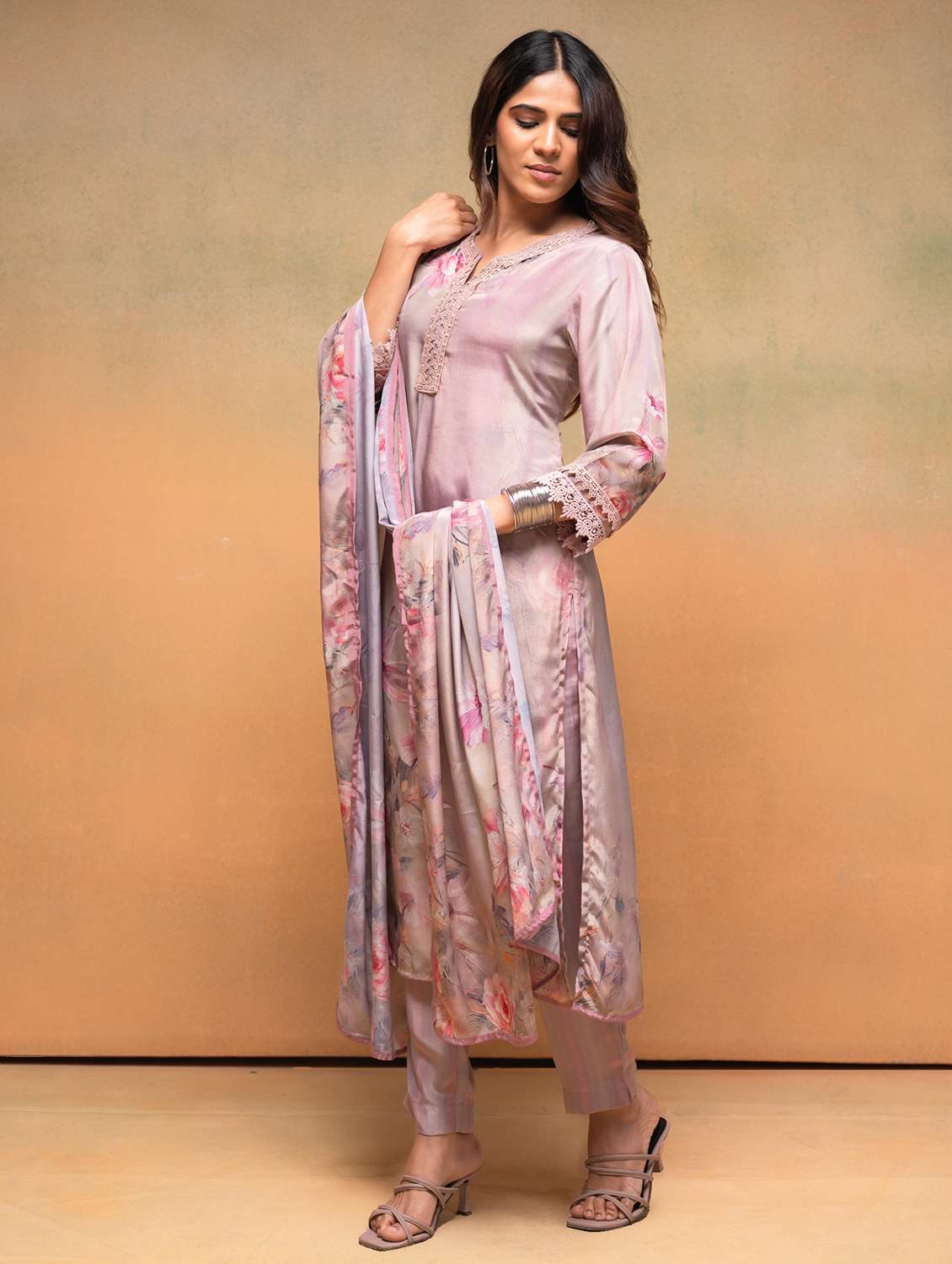 women floral printed three quarter sleeve kurta pant with dupatta set - 22183421 -  Standard Image - 2