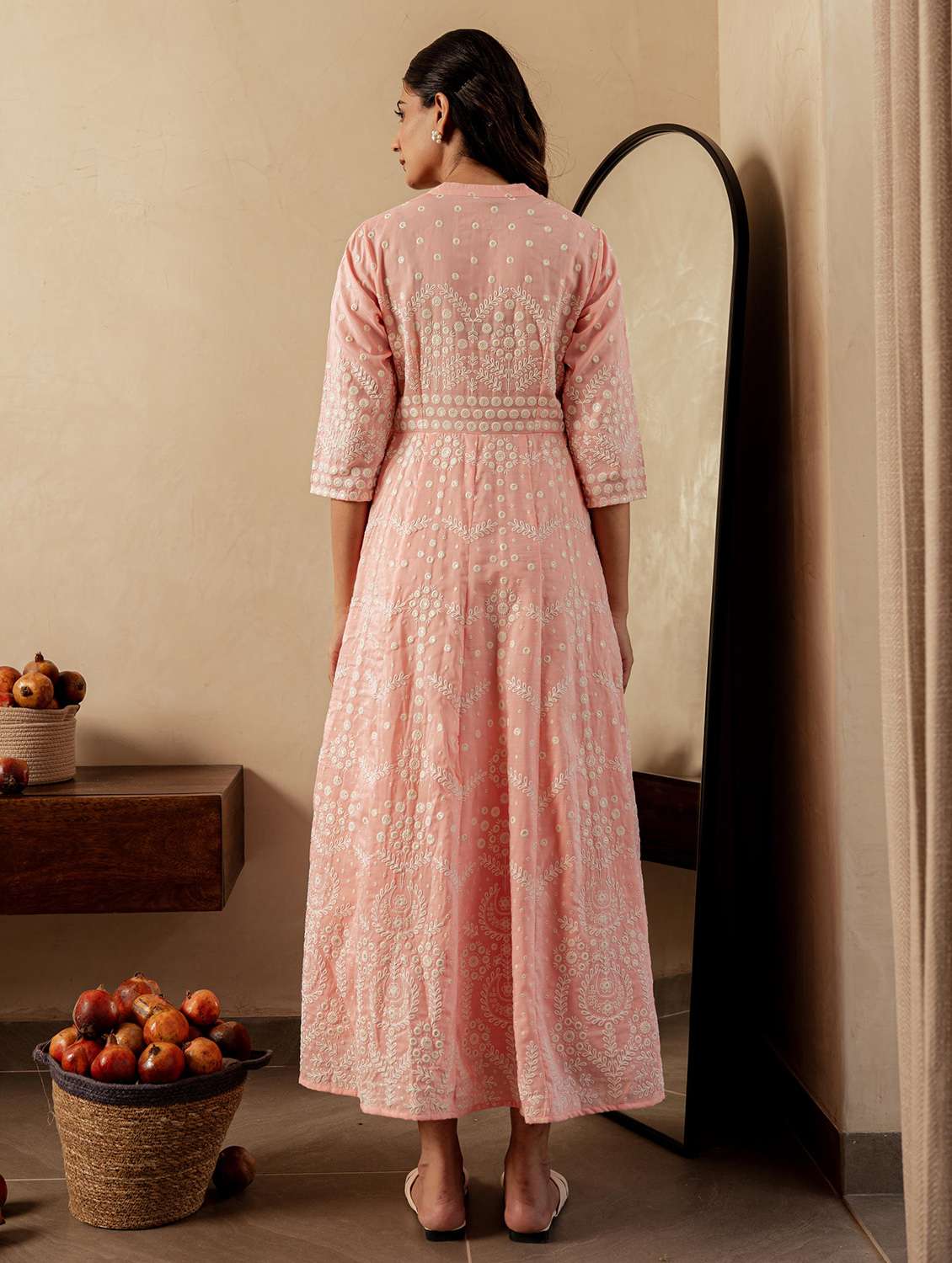 women solid with work three quarter sleeve fit & flared ethnic dress - 22183426 -  Standard Image - 2