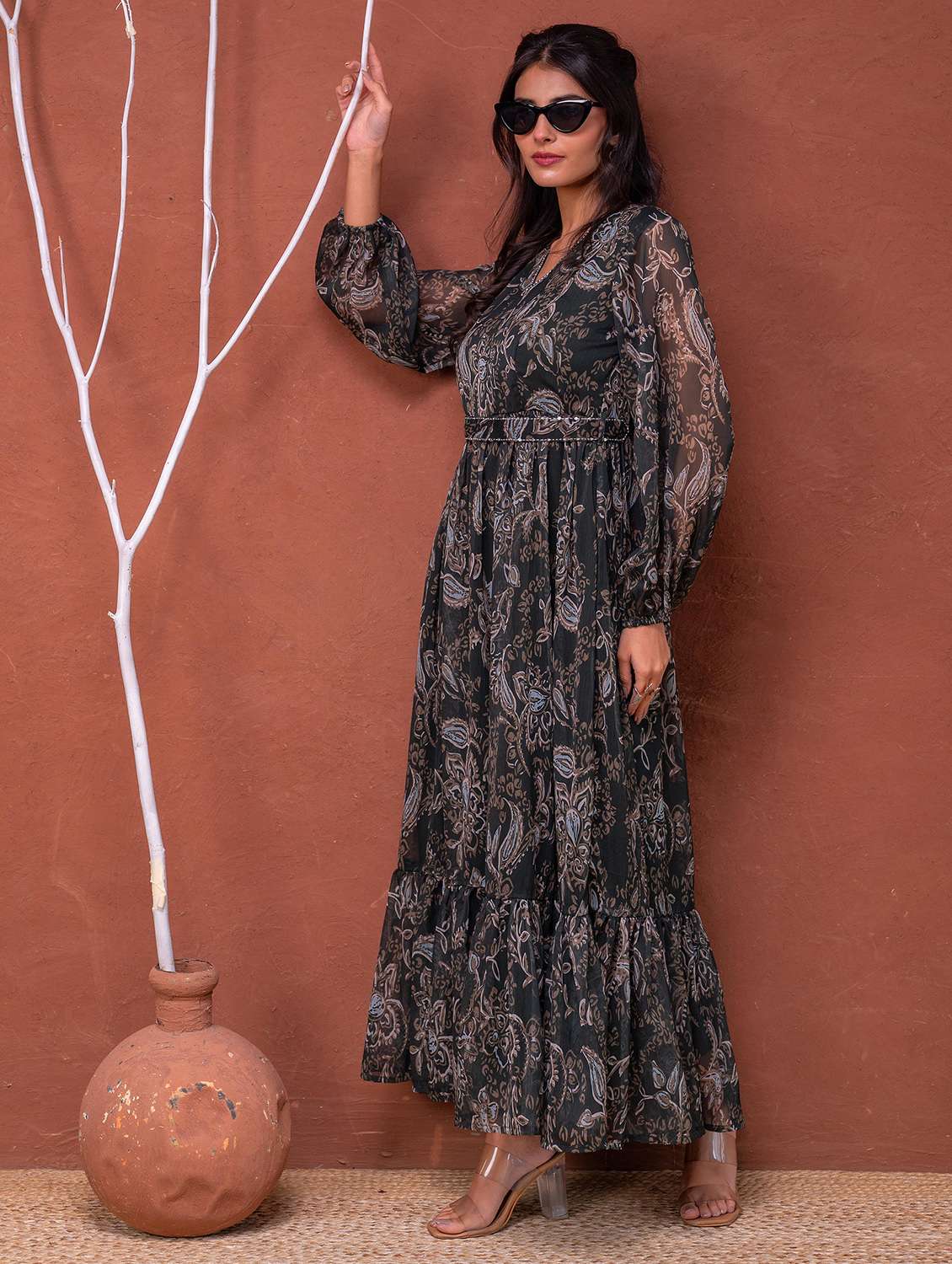 women paisley printed puff sleeve tiered maxi dress - 22183435 -  Standard Image - 2