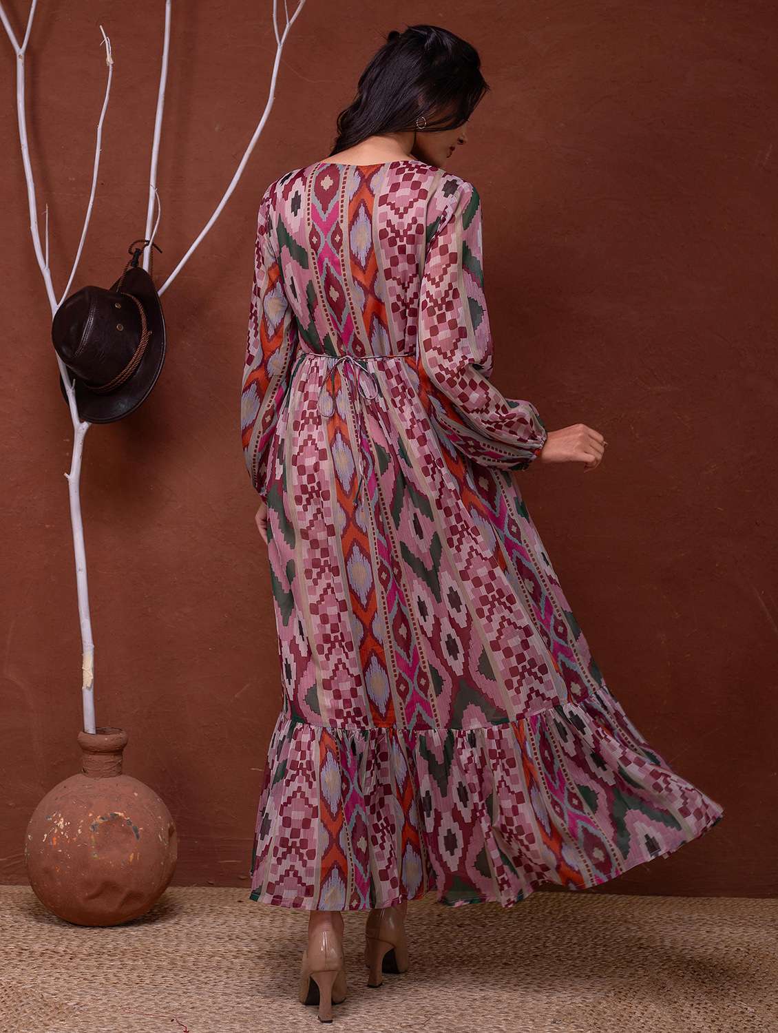 women printed puff sleeve tiered maxi dress - 22183437 -  Standard Image - 2