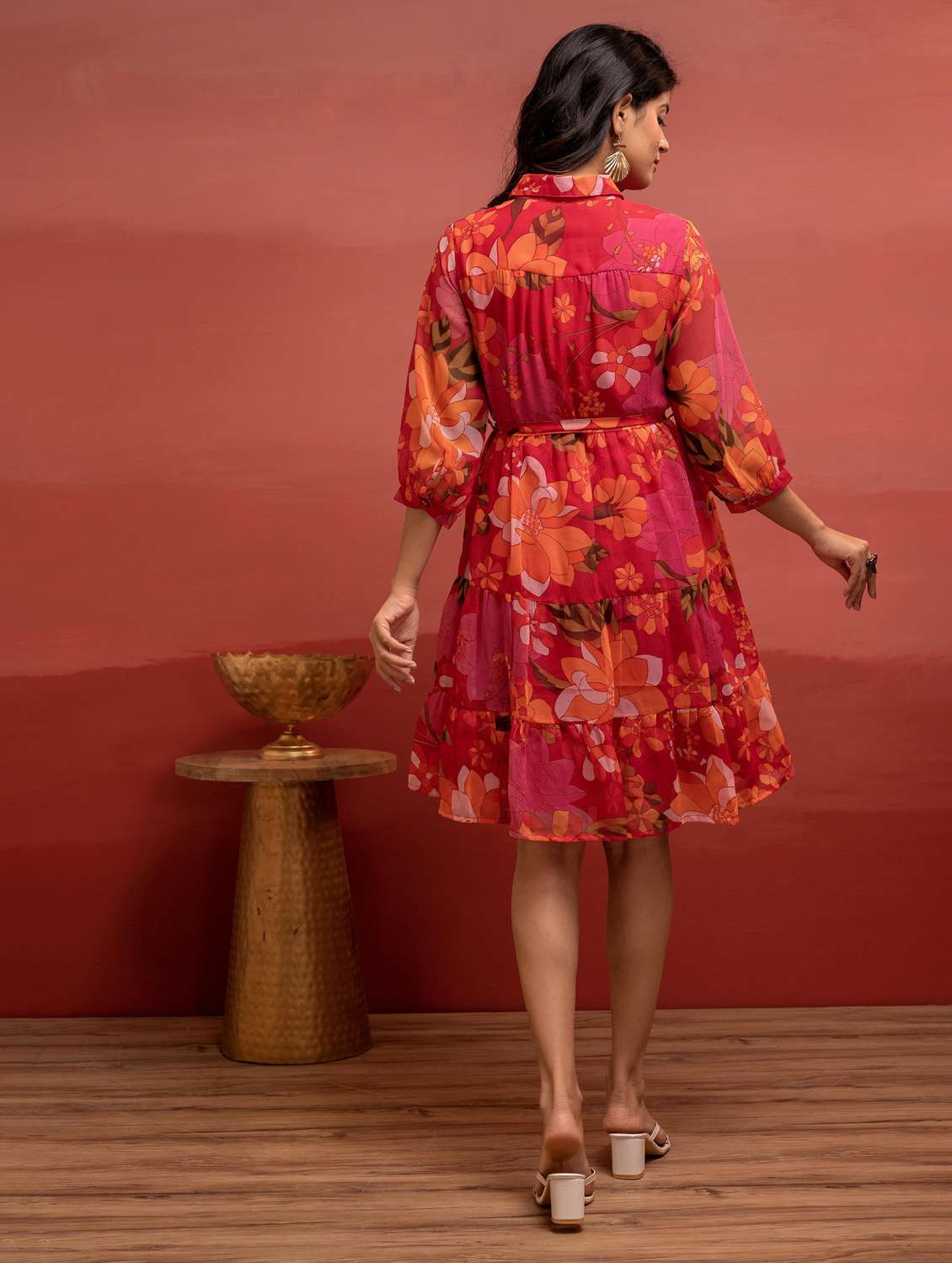 women floral three quarter sleeve tiered dress - 22183441 -  Standard Image - 2