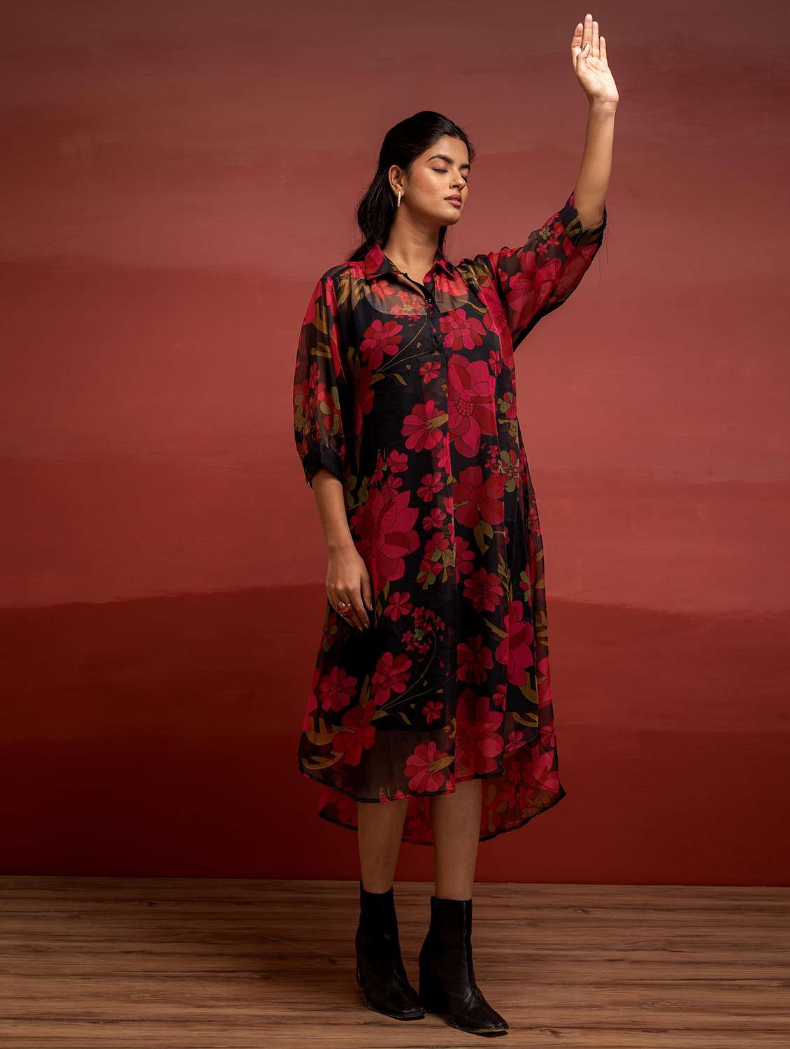 women floral printed three quarter sleeve a-line dress - 22183447 -  Standard Image - 2