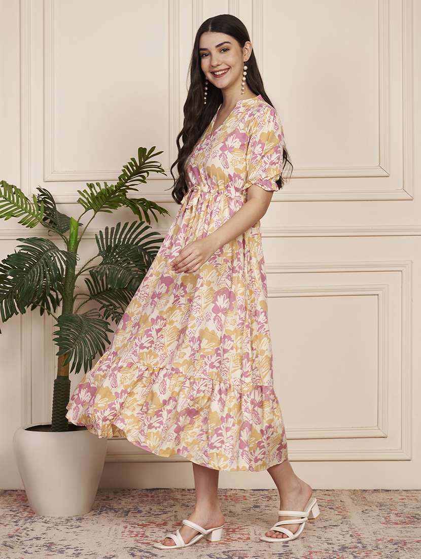 women printed short sleeve tiered dress - 22183571 -  Standard Image - 2