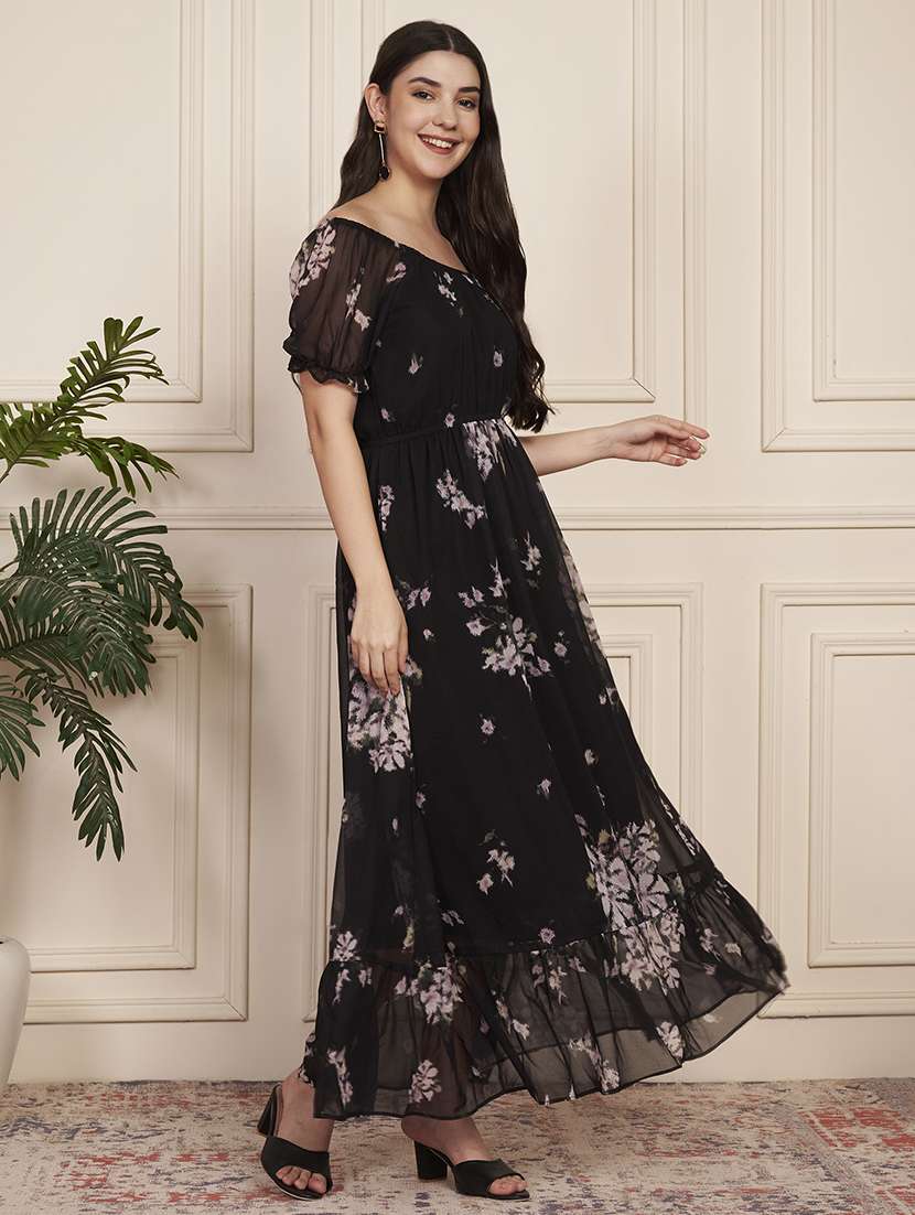 women floral print off shoulder tiered dress - 22183576 -  Standard Image - 2