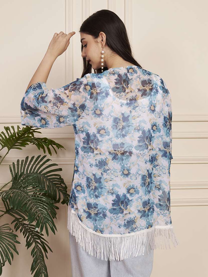 women floral print three quarter sleeve regular shrug - 22183579 -  Standard Image - 2