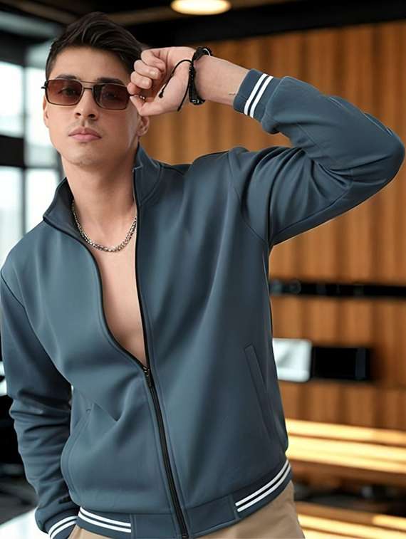 men solid long sleeve bomber jacket