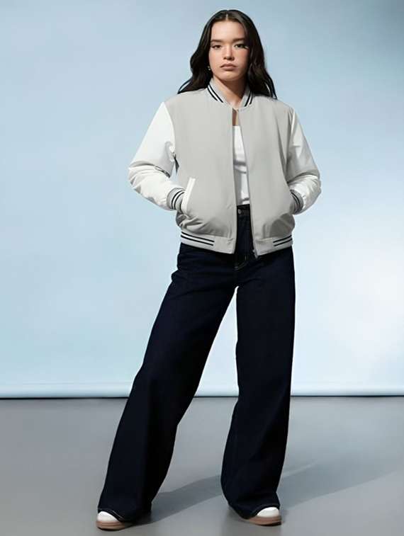 women color blocked sleeveless bomber jacket - 22183639 -  Standard Image - 2