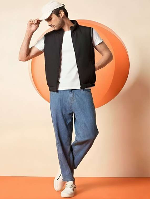 men solid sleeveless bomber jacket - 22183649 -  Standard Image - 2