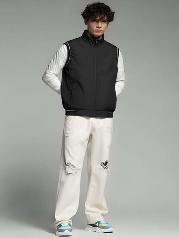 men solid sleeveless bomber jacket - 22183653 -  Standard Image - 2