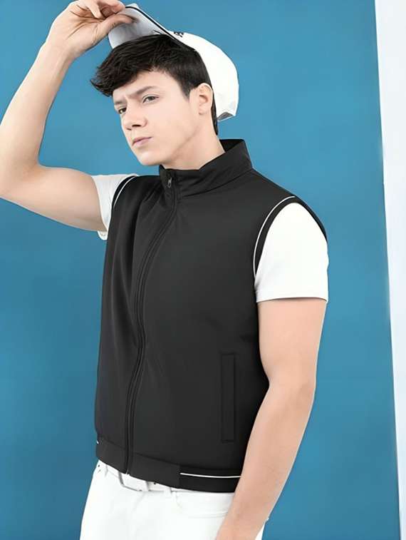 men solid sleeveless bomber jacket - 22183657 -  Standard Image - 2