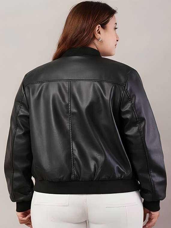 women solid long sleeve leatherette biker jacket - 22183669 -  Standard Image - 2