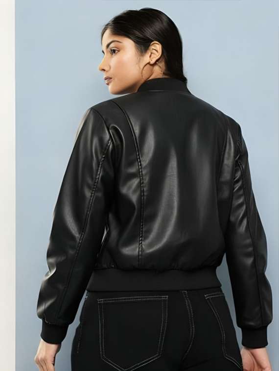 women solid long sleeve leatherette jacket - 22183676 -  Standard Image - 2