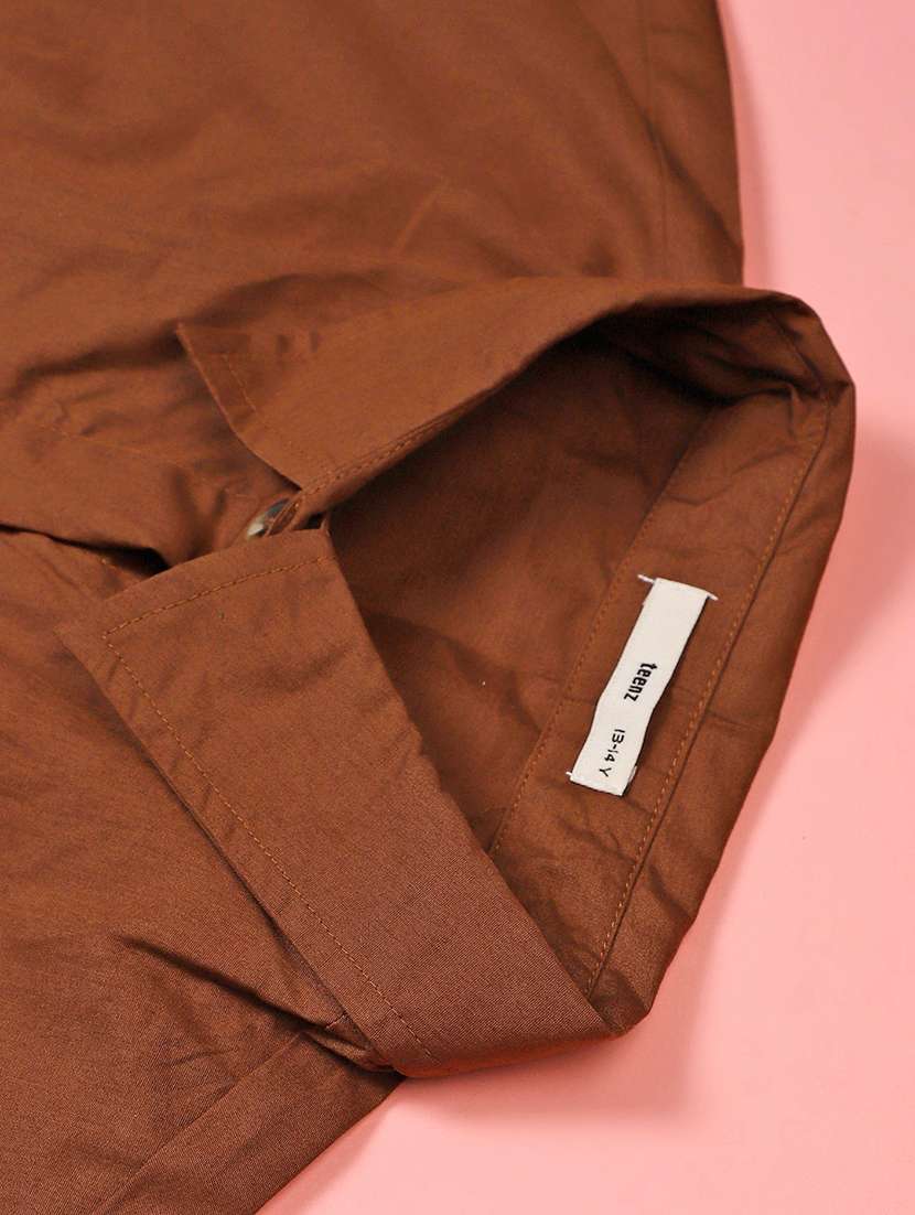 girls brown solid short sleeve shirt dress - 22183701 -  Standard Image - 2