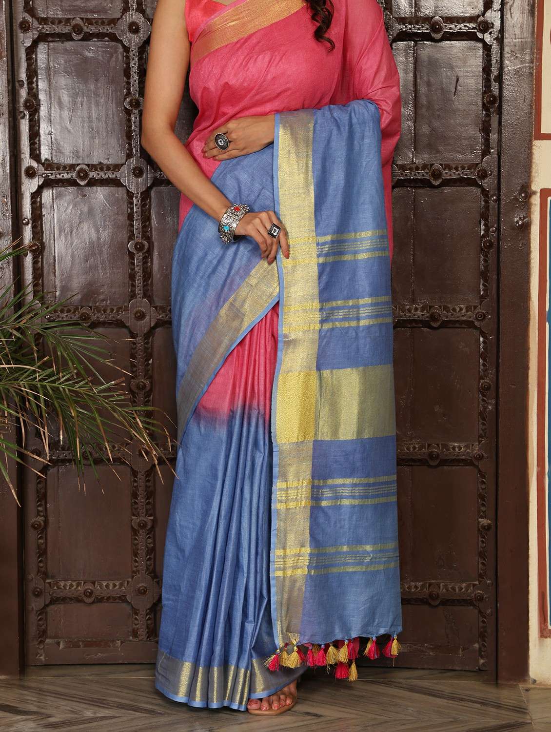 women tie & dye printed saree with blouse - 22183714 -  Standard Image - 7