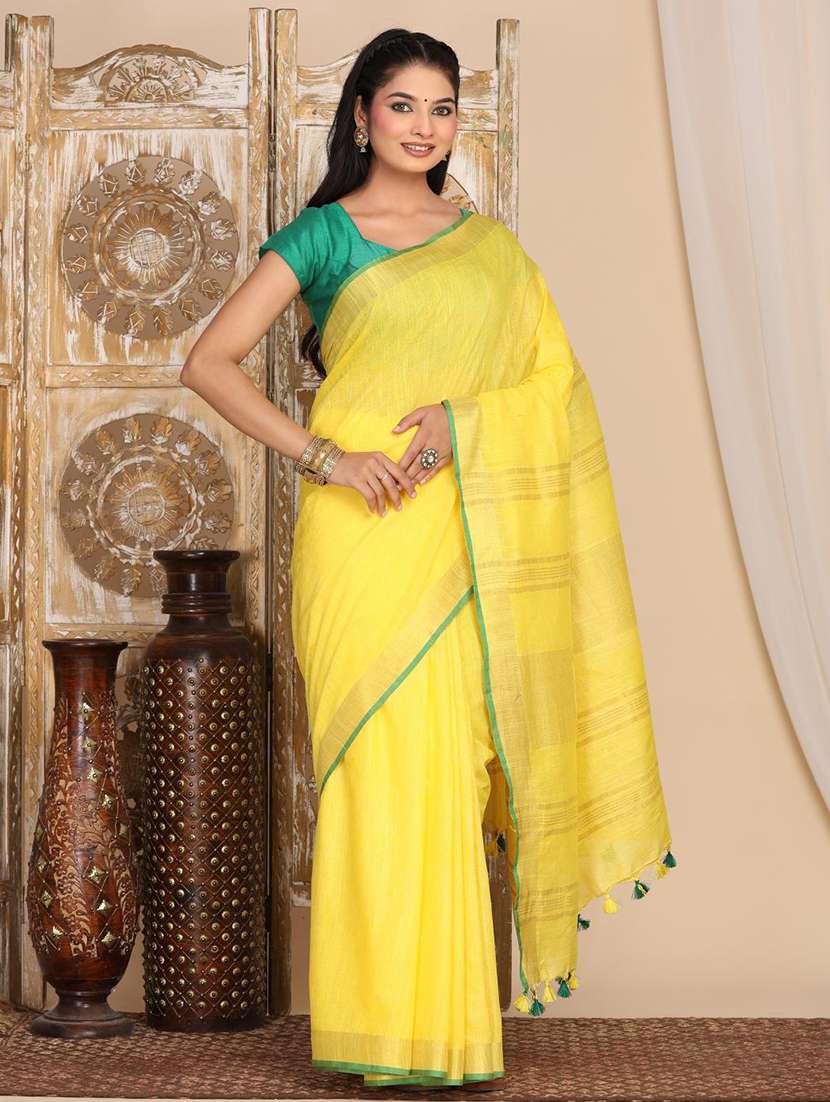 women solid with bordered saree with blouse - 22183747 -  Standard Image - 2