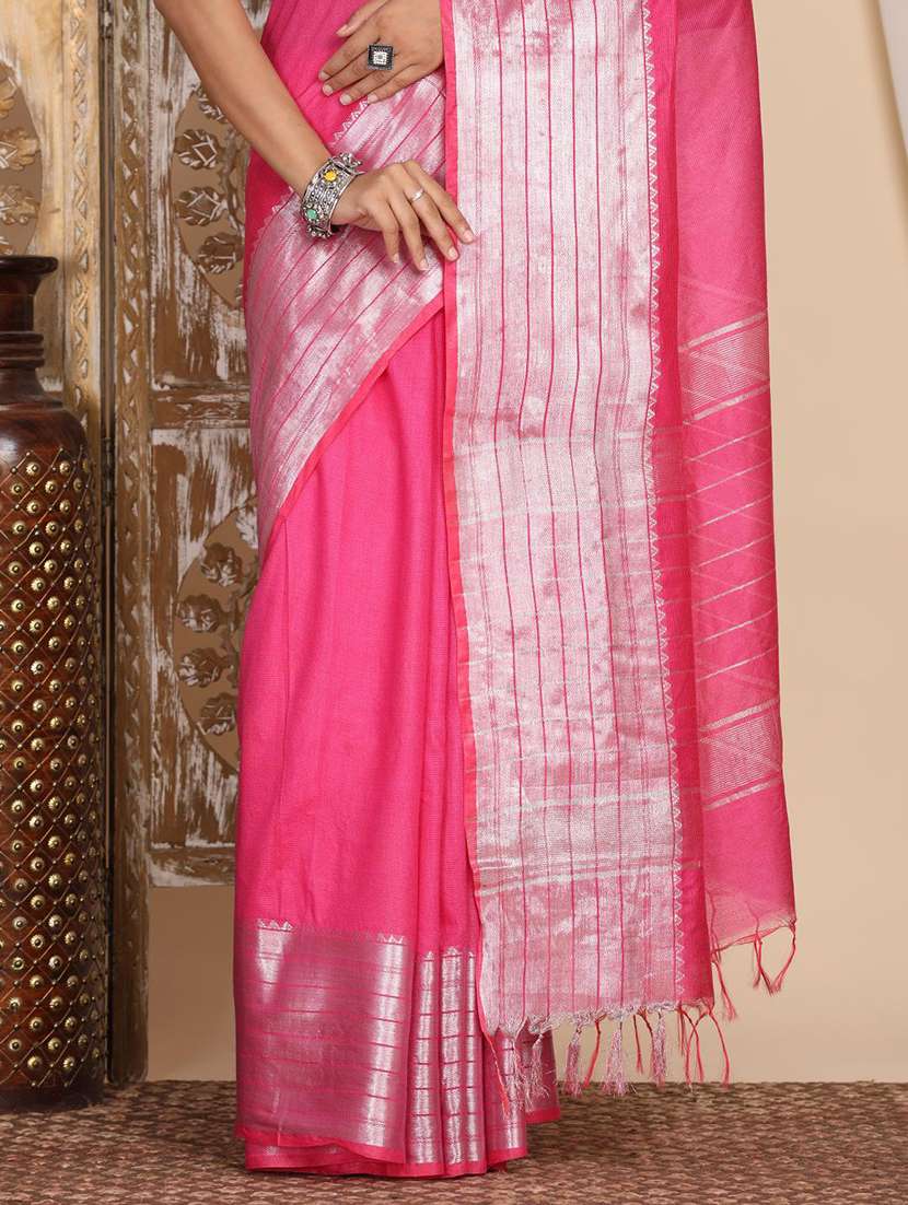 women solid with bordered saree with blouse - 22183756 -  Standard Image - 7
