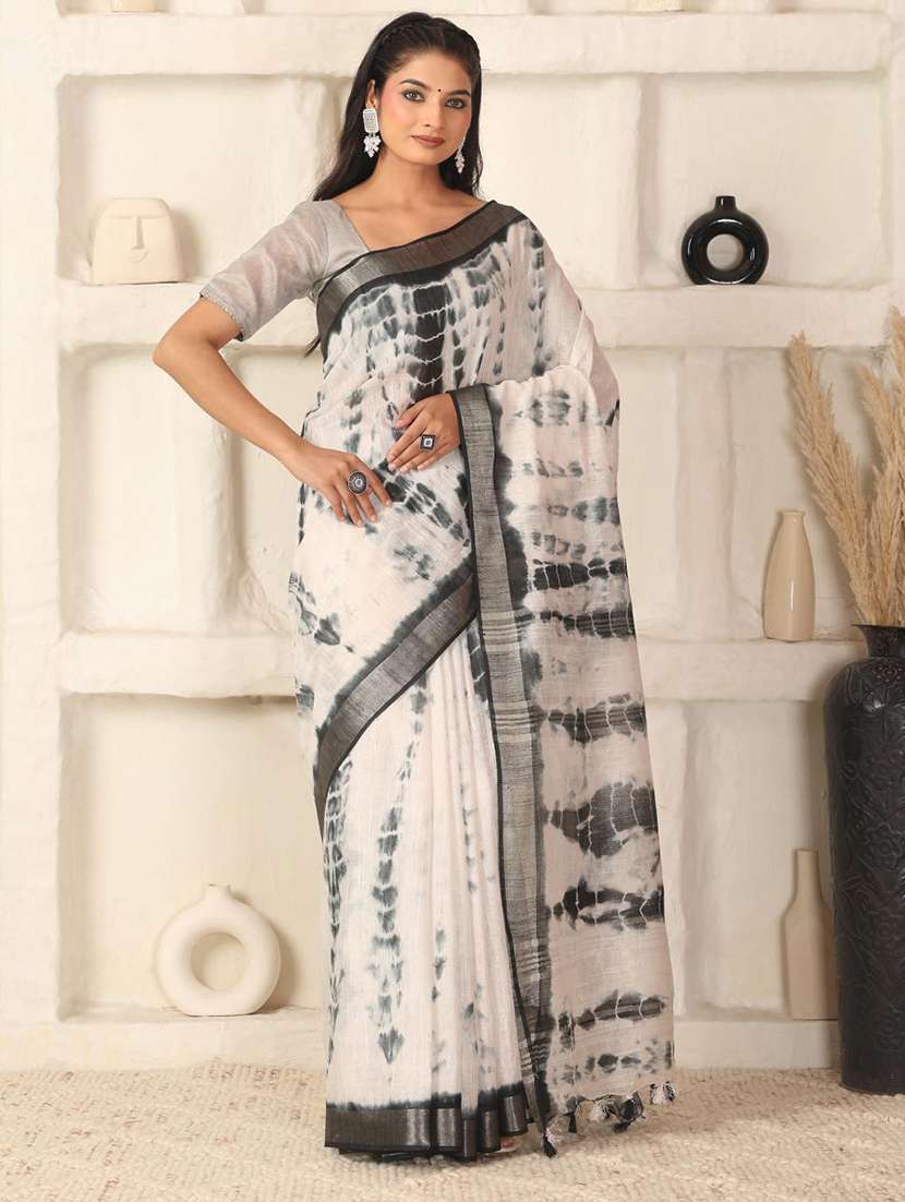 women tie & dye printed saree with blouse