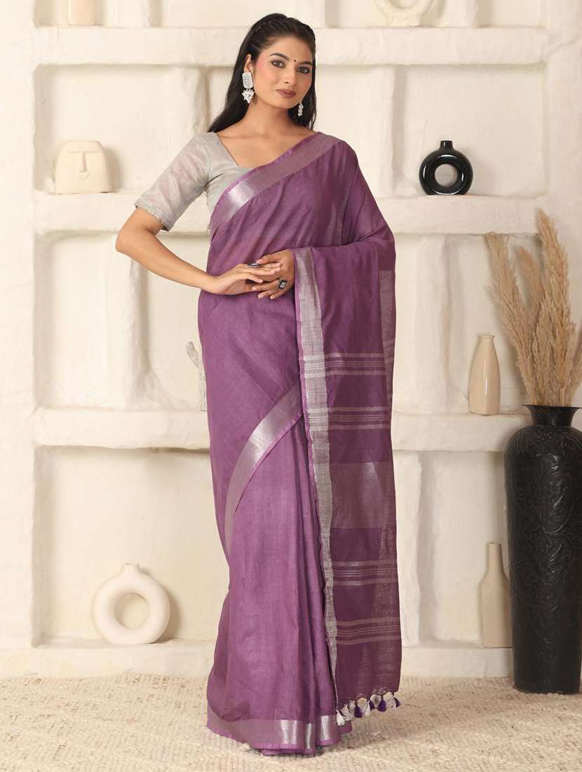 women solid with bordered saree with blouse - 22183761 -  Standard Image - 2