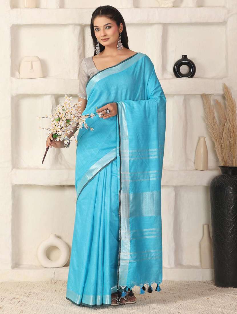 women solid with bordered saree with blouse - 22183765 -  Standard Image - 2