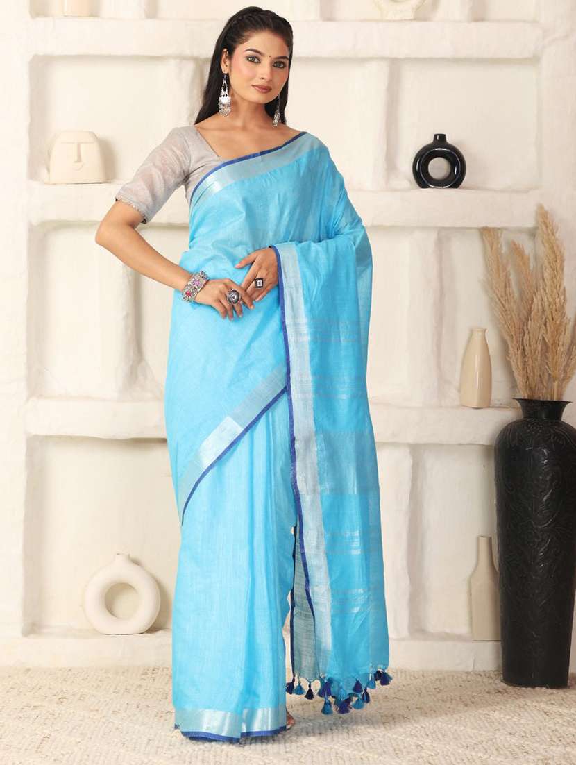 women solid with bordered saree with blouse - 22183768 -  Standard Image - 2
