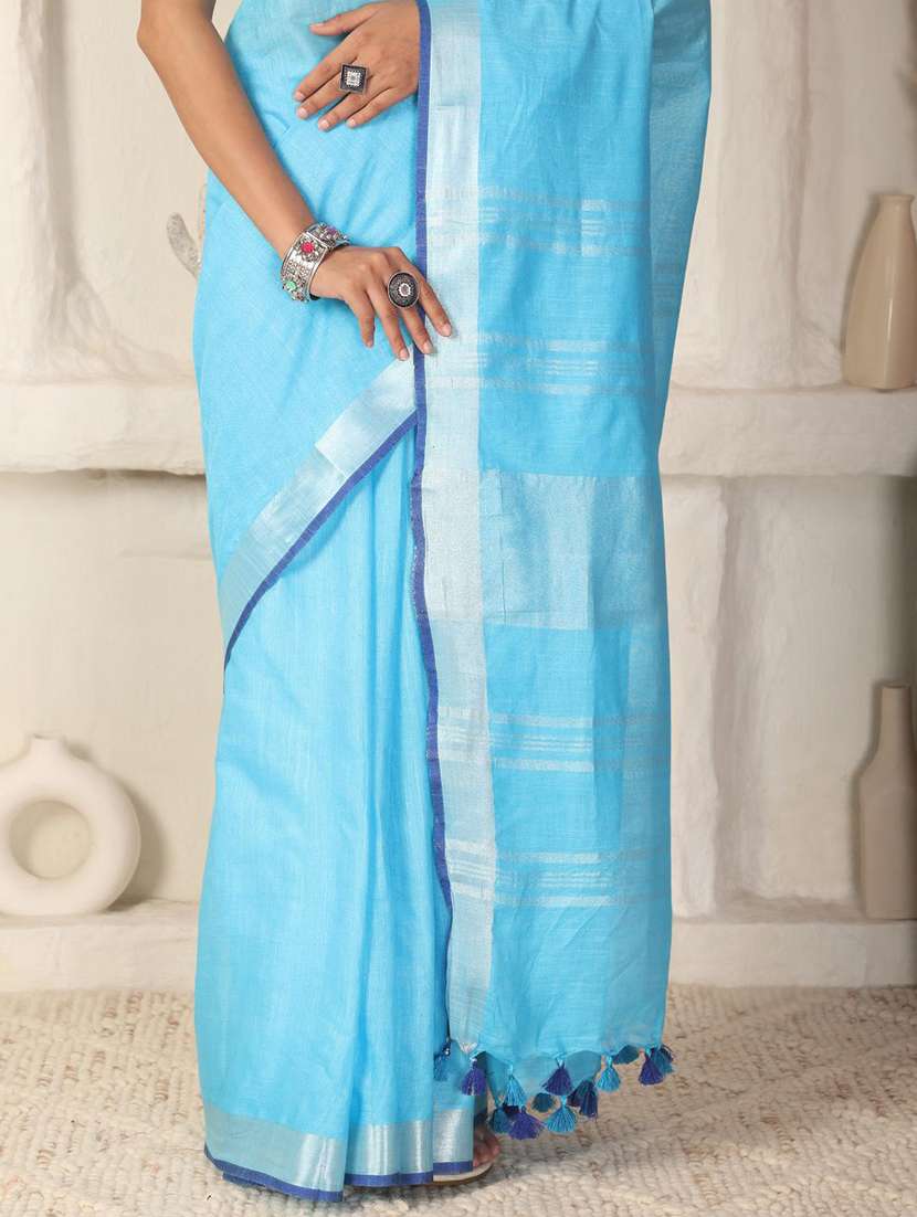 women solid with bordered saree with blouse - 22183768 -  Standard Image - 7