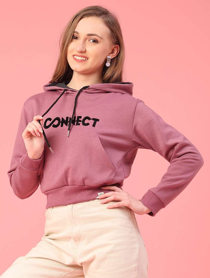 women printed long sleeve hooded cropped sweatshirt - 22183796 -  Standard Image - 2