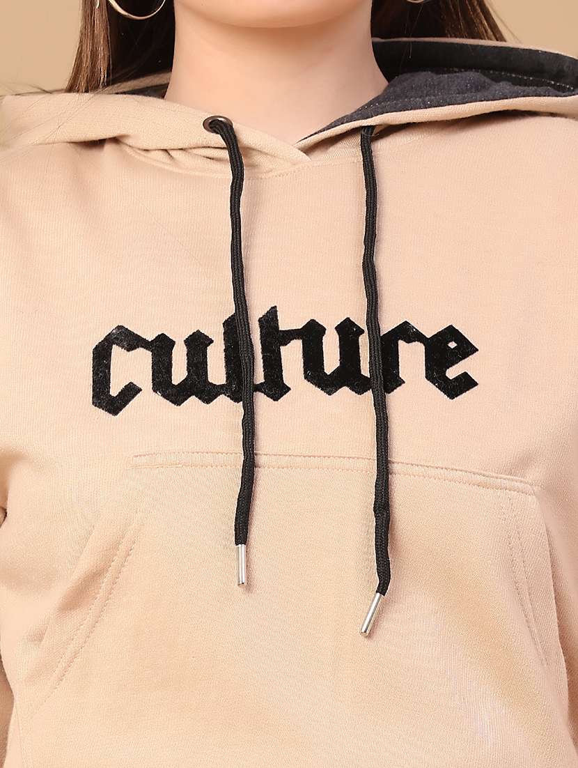 women printed long sleeve hooded cropped sweatshirt - 22183797 -  Standard Image - 2