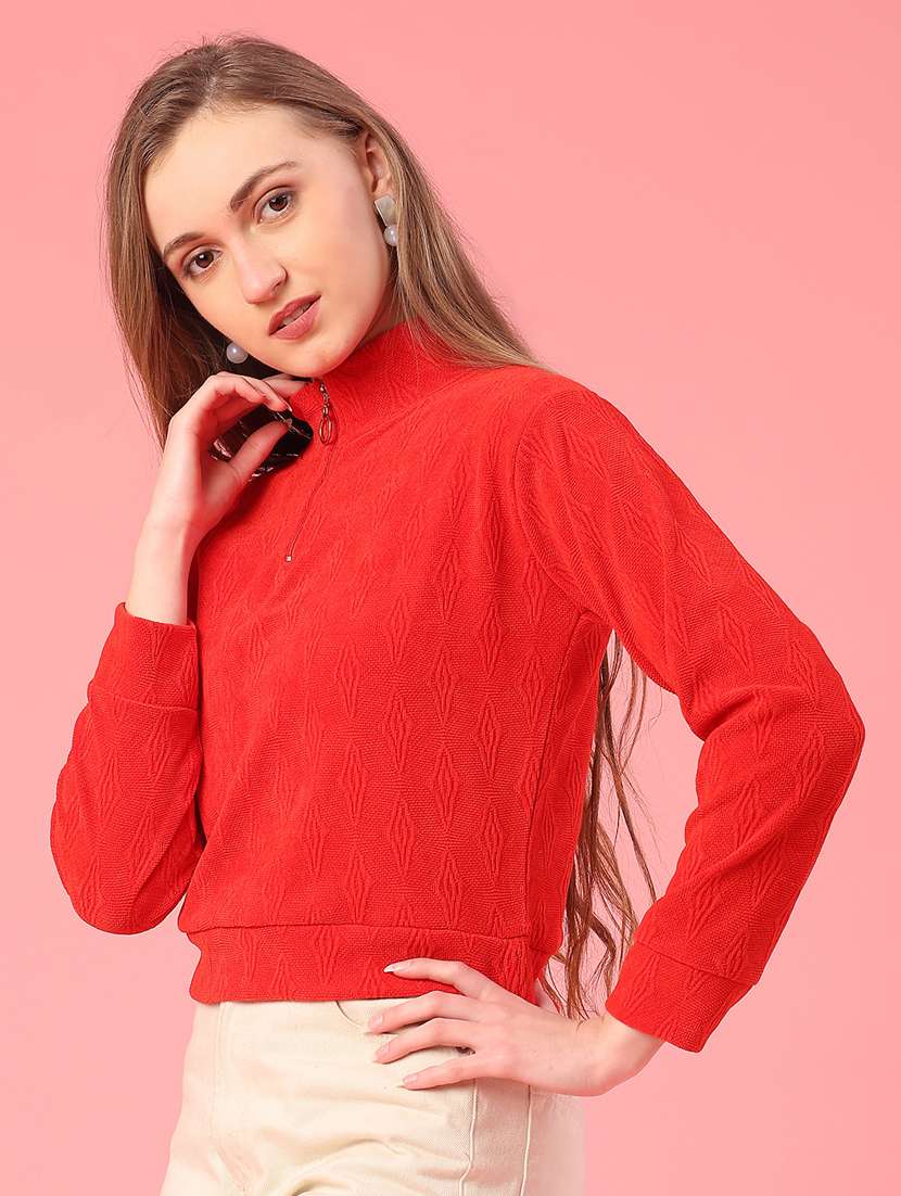 women solid long sleeve cropped sweatshirt - 22183803 -  Standard Image - 2