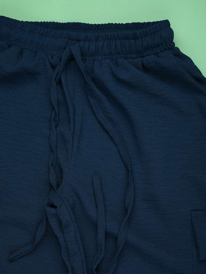 Girls Solid Mid Rise Cargos - 22183816 -  Standard Image - 2