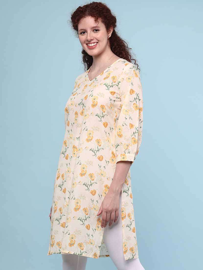 Women Printed Three Quarter Sleeve Straight Kurta - 22183902 -  Standard Image - 2