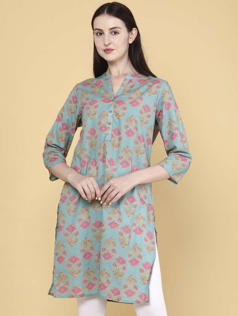 women printed cotton straight kurta