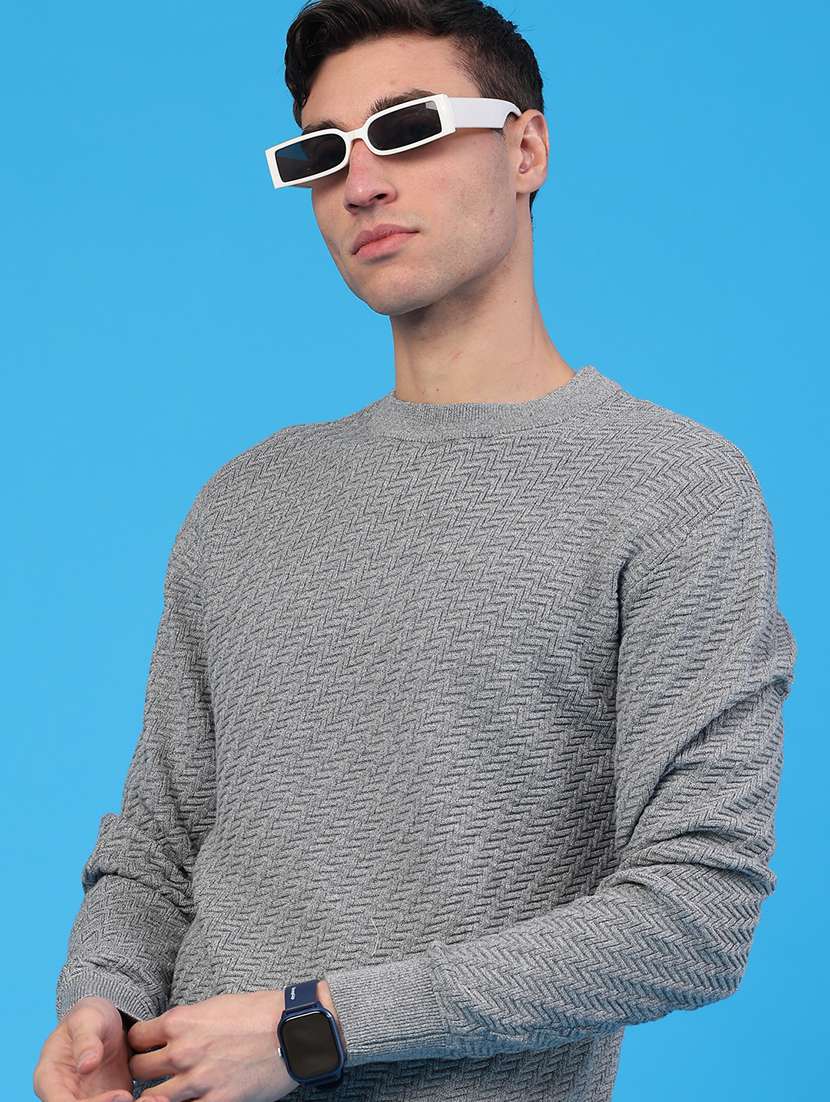 men self design long sleeve regular fit pullover
