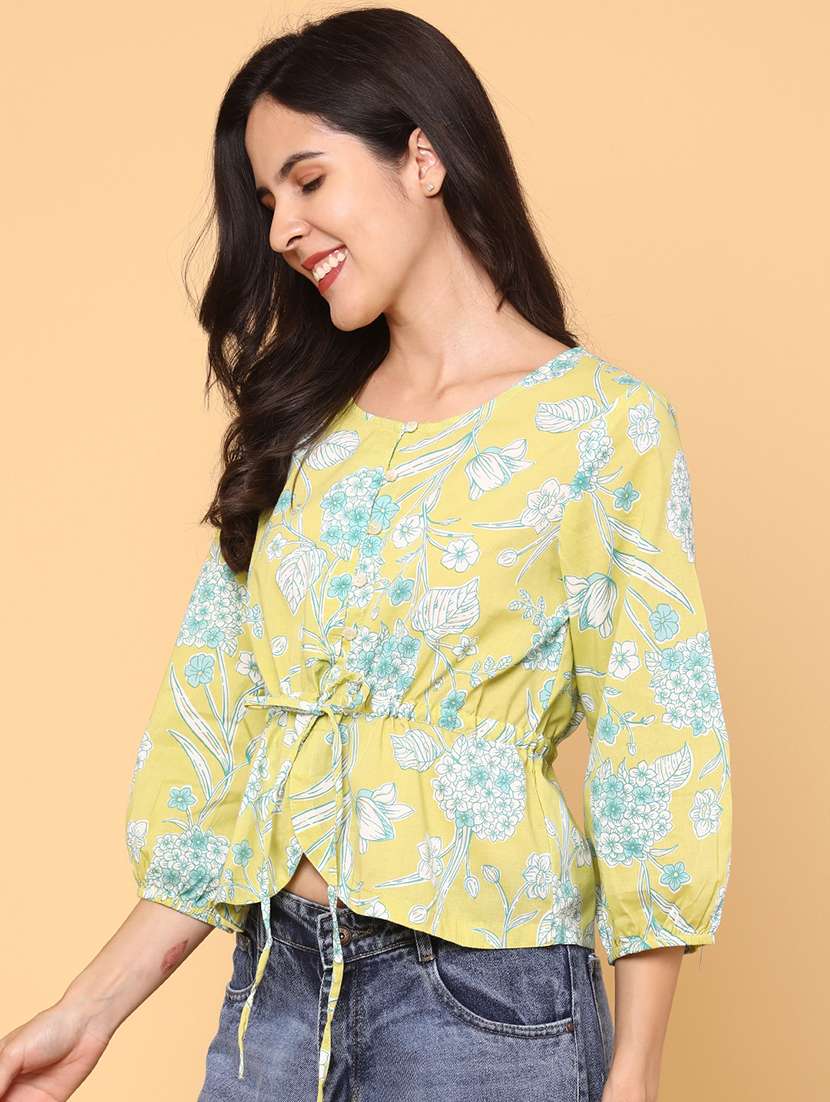 women printed three quarter sleeve top - 22183970 -  Standard Image - 2