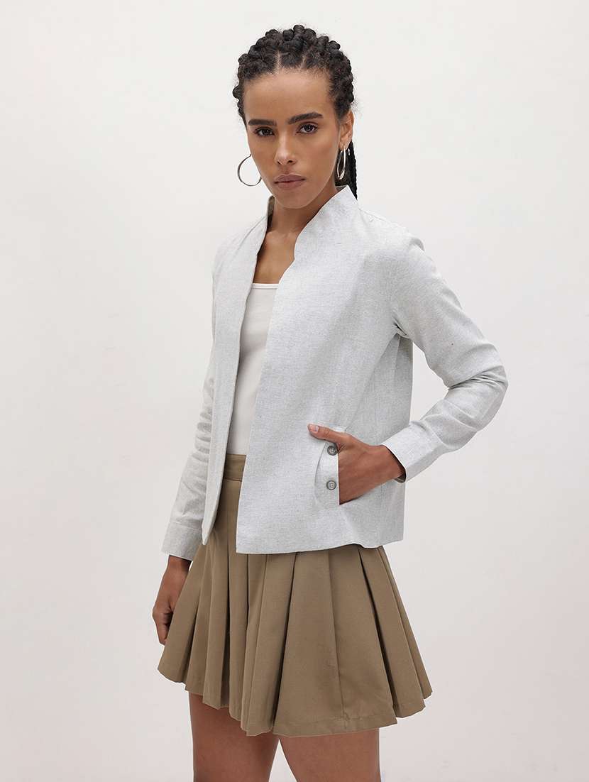 women solid long sleeve regular jacket - 22184094 -  Standard Image - 2