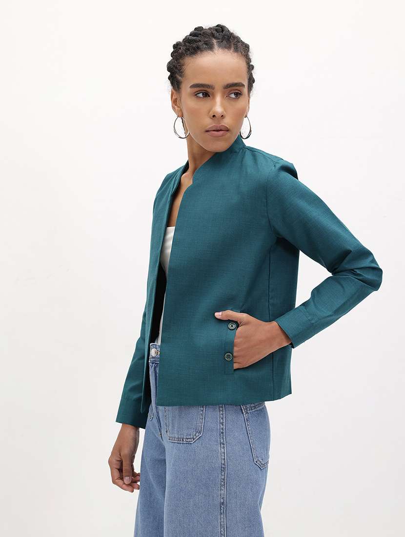 women solid long sleeve regular jacket - 22184095 -  Standard Image - 2