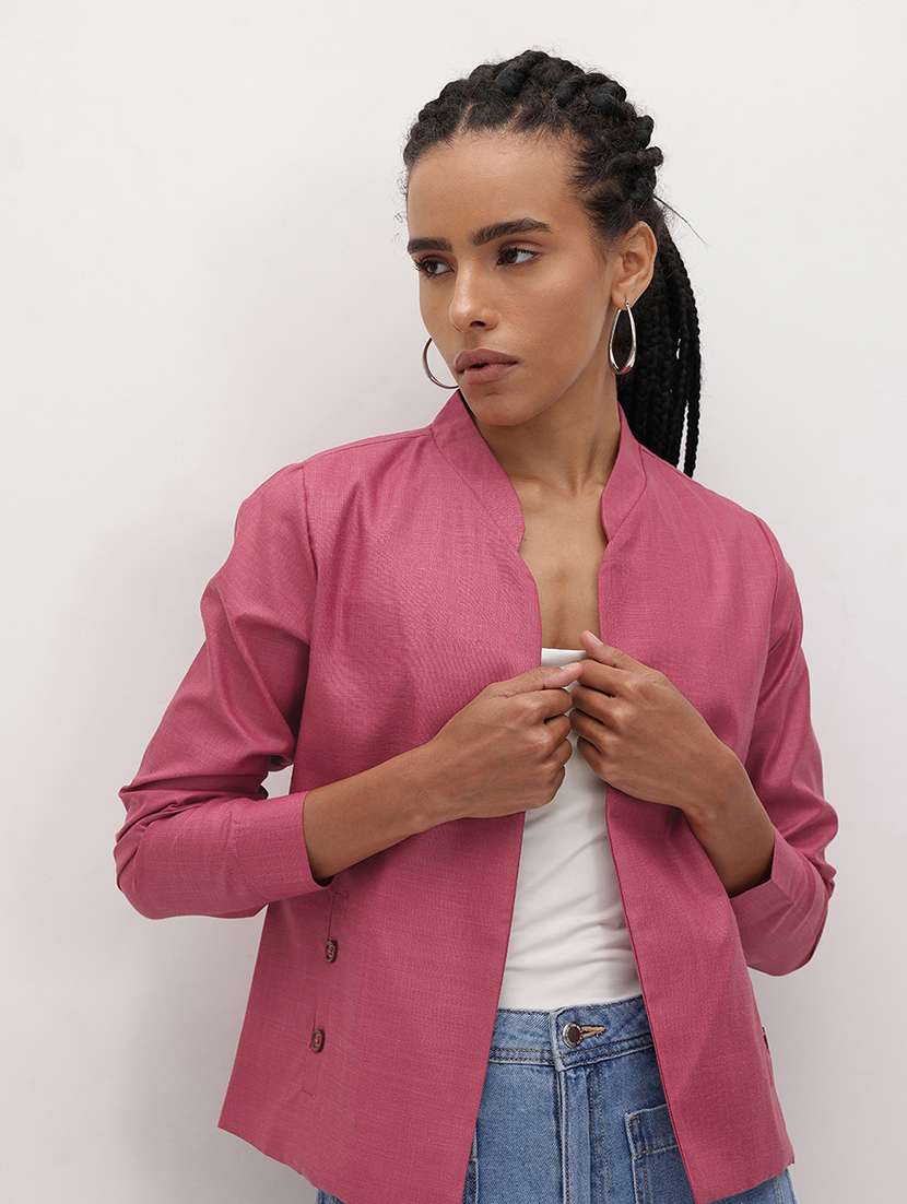 women solid long sleeve regular jacket