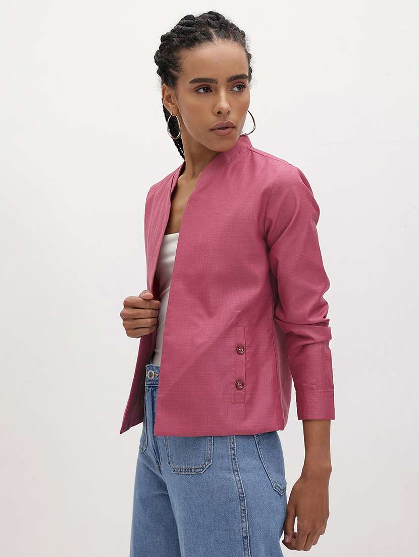 women solid long sleeve regular jacket - 22184096 -  Standard Image - 2