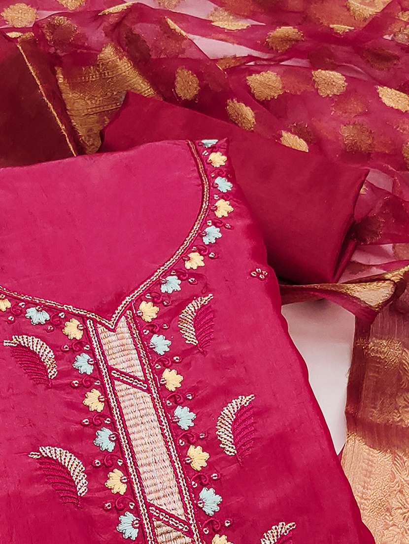 women solid with work embroidered unstitched suit set - 22184121 -  Standard Image - 2