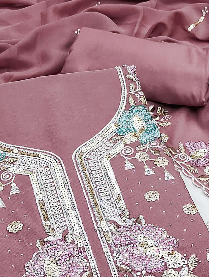 women solid with work embroidered unstitched suit set - 22184155 -  Standard Image - 2