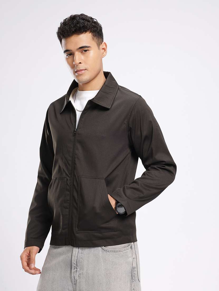 men solid long sleeve casual jacket